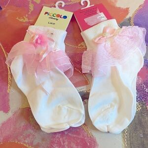 🌸Piccolo 2 pairs Girls Dress ankle socks 6-71/2